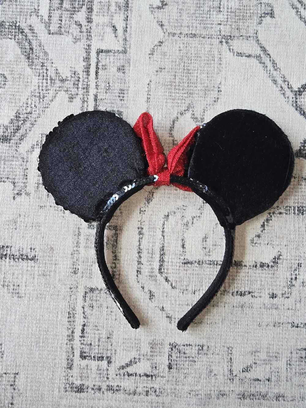 Sequin Minnie Ear Headband with Red Bow